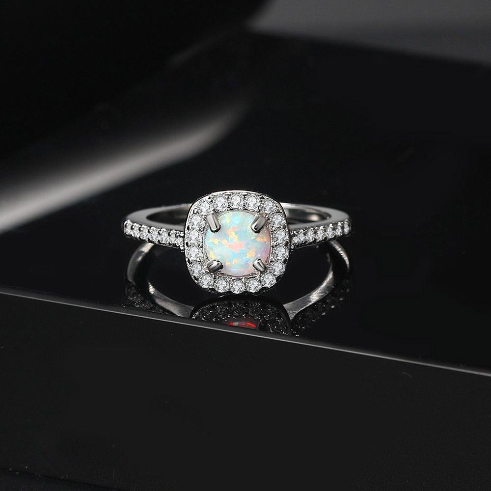 Platinum Plated Opal Diamond Ring Women - BUNNY BAZAR