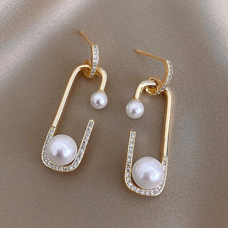Korean Version Of Imitation Pearl Personality Wild Geometric Type Earrings - BUNNY BAZAR