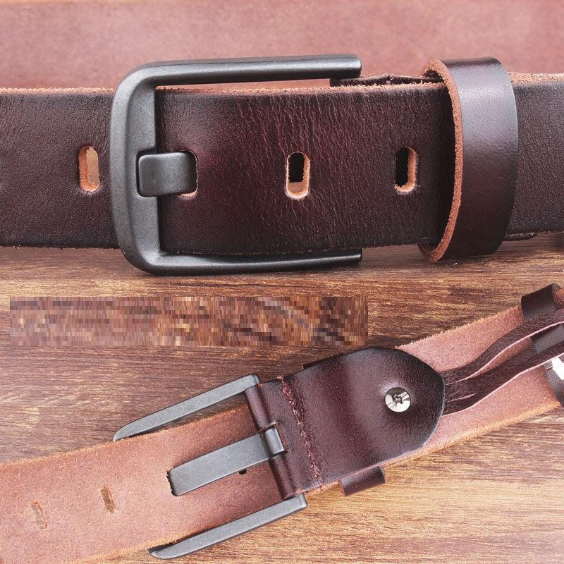 Leather Head Layer Pure Cowhide Wide Pin Buckle Belt - BUNNY BAZAR