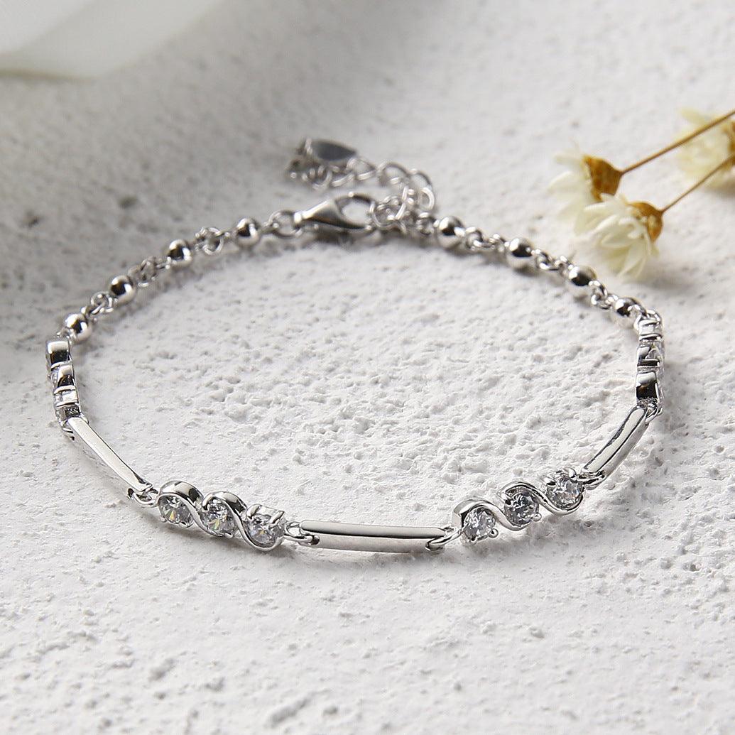 Sterling Silver Diamond Bracelet With Hearts And Arrows - BUNNY BAZAR