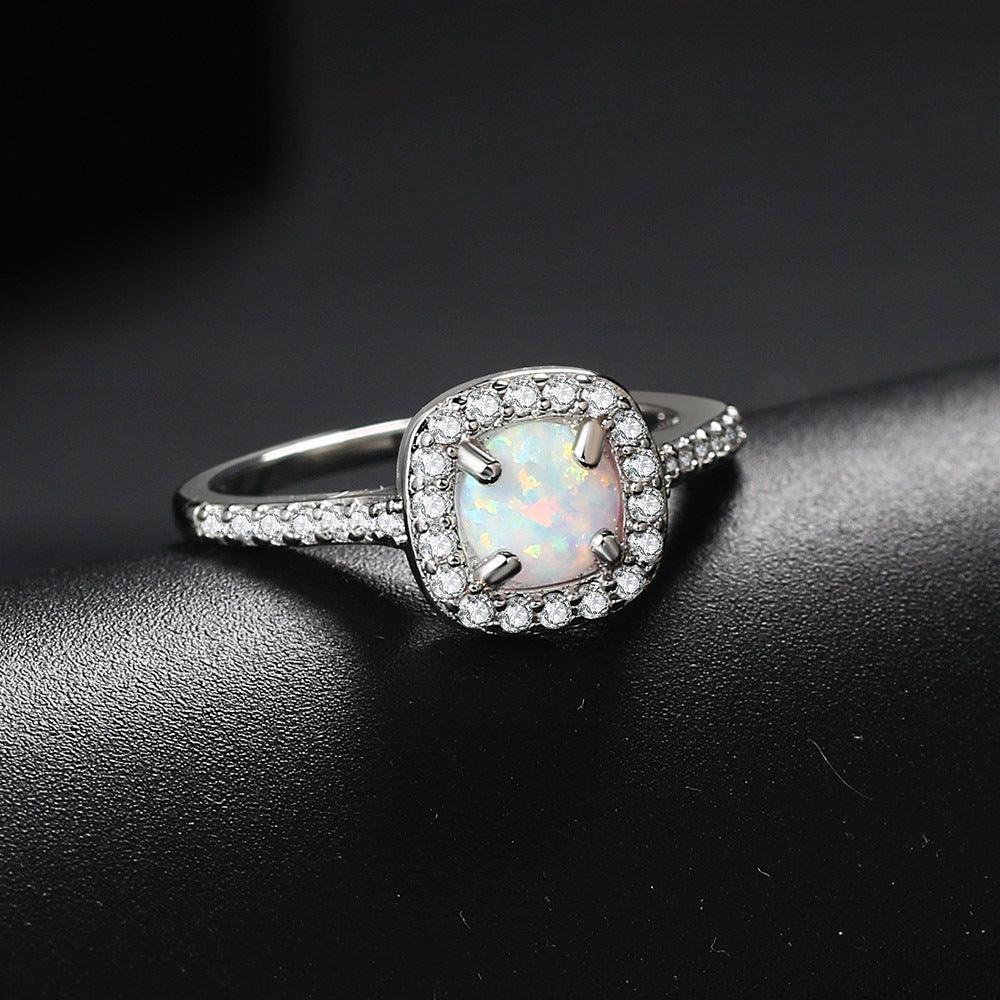 Platinum Plated Opal Diamond Ring Women - BUNNY BAZAR