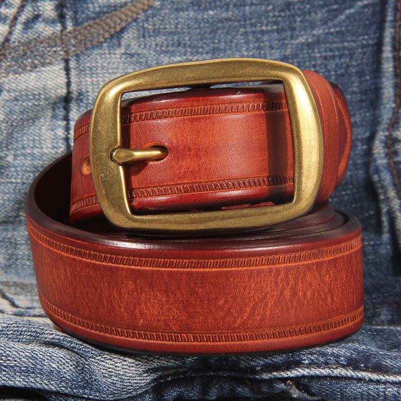 Men's Vintage Cowhide Pin Buckle Leather Men's Jeans Belt - BUNNY BAZAR