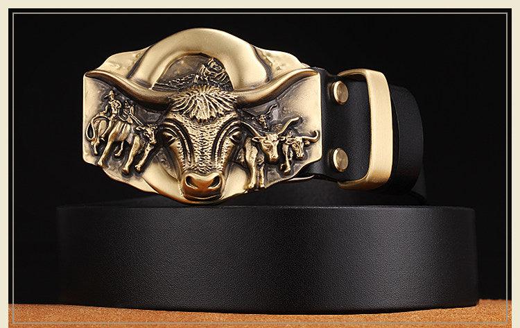 Cowhide Leather Belt With Copper Buckle - BUNNY BAZAR