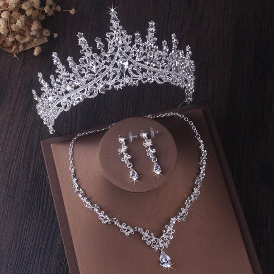 Silver Crystal Drop Bridal Jewelry Set - BUNNY BAZAR