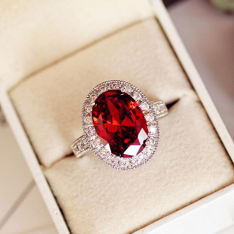 BB-110 Trendy Fashion Dove Egg Deep Ruby Zircon Ring - BUNNY BAZAR