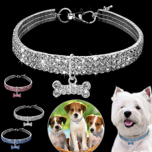 Bling Rhinestone Dog Collar Crystal Puppy Chihuahua Pet Dog Collars Leash For Small Medium Dogs Cats - BUNNY BAZAR