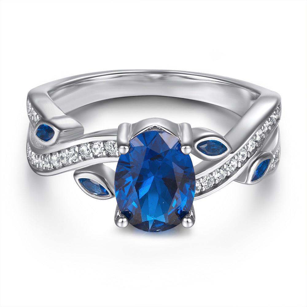 BB-69 Ladies Sapphire Simulated White Diamond with Created Sapphire accent Bridal Engagement Ring - BUNNY BAZAR