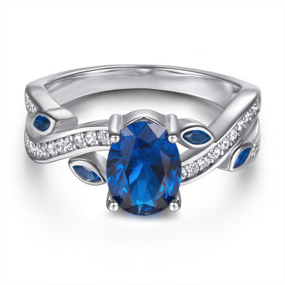 BB-69 Ladies Sapphire Simulated White Diamond with Created Sapphire accent Bridal Engagement Ring - BUNNY BAZAR