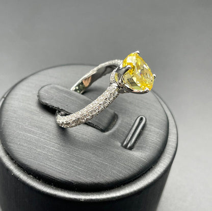 S925 Silver Cubic Zirconia Yellow Simple Elegant Ring Women - BUNNY BAZAR