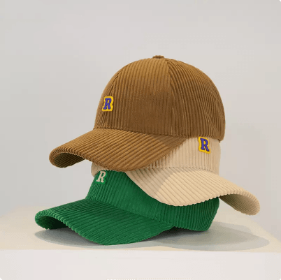 Women's Corduroy R Letter Baseball Cap Hat - BUNNY BAZAR