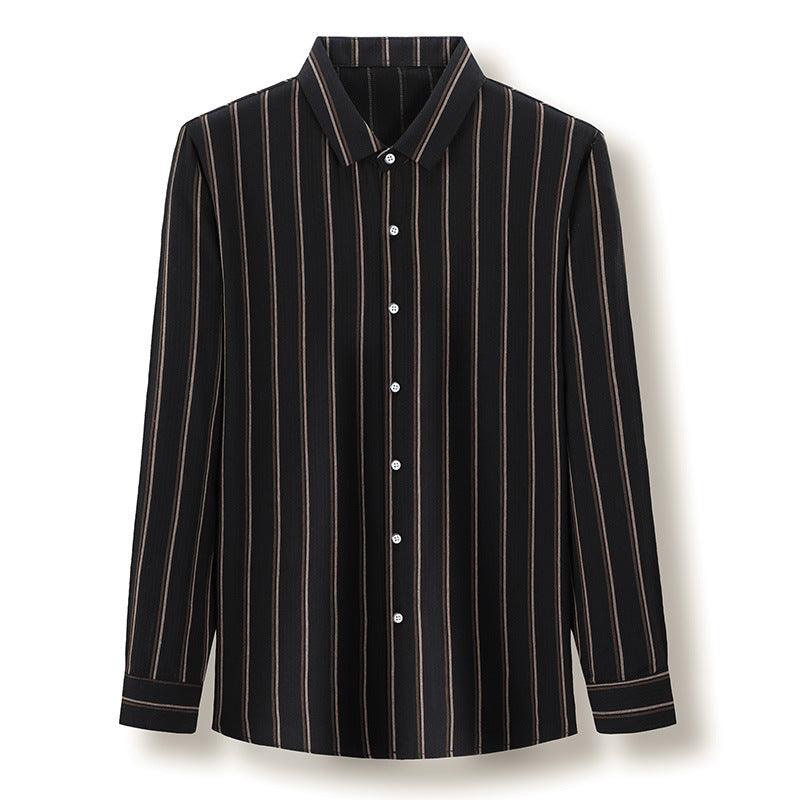 Spring And Autumn New Middle-aged And Young Men's Long-sleeved Striped Shirt Light Business - BUNNY BAZAR