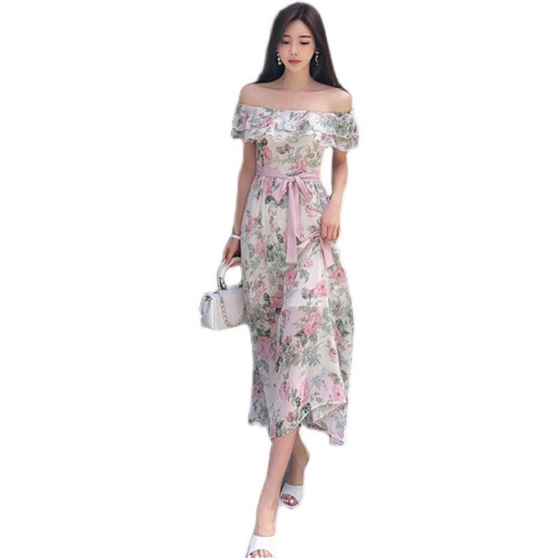 Women's Elegant Bohemian Print Resort Style One Shoulder Dress - BUNNY BAZAR