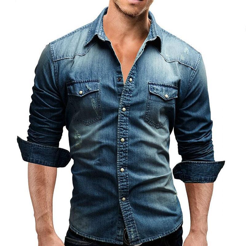 Men Shirt Brand Male Long Sleeve Shirts Casual Solid Slim Fit - BUNNY BAZAR