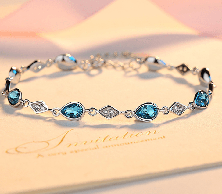 Austrian Blue Crystal 925 Sterling Silver Bracelet - BUNNY BAZAR