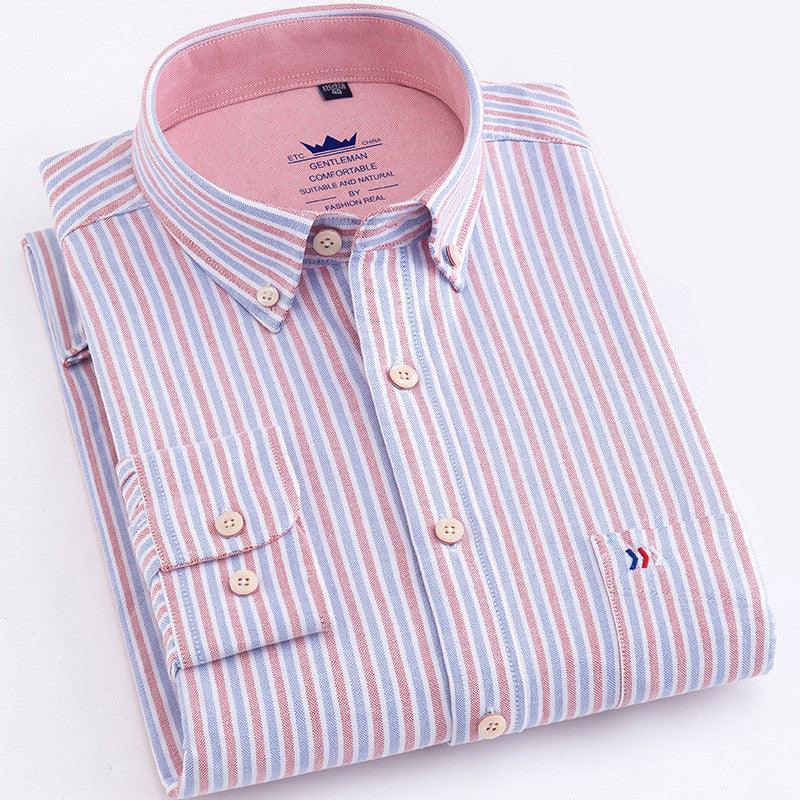 Cotton Oxford Plaid Men's Long Sleeve Shirt - BUNNY BAZAR