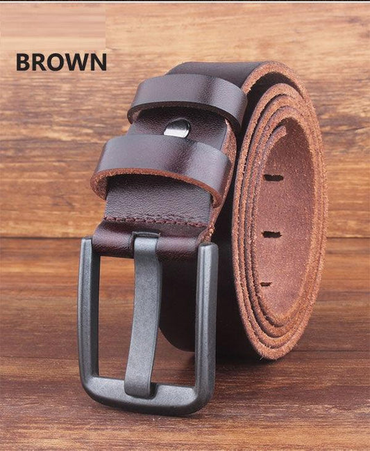 Leather Head Layer Pure Cowhide Wide Pin Buckle Belt - BUNNY BAZAR