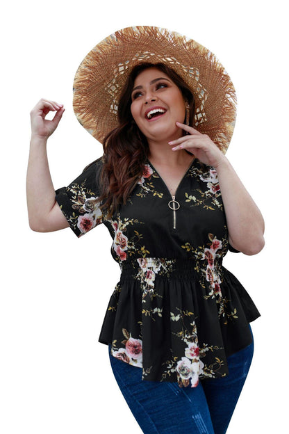 V-neck plus size shirt print top - BUNNY BAZAR