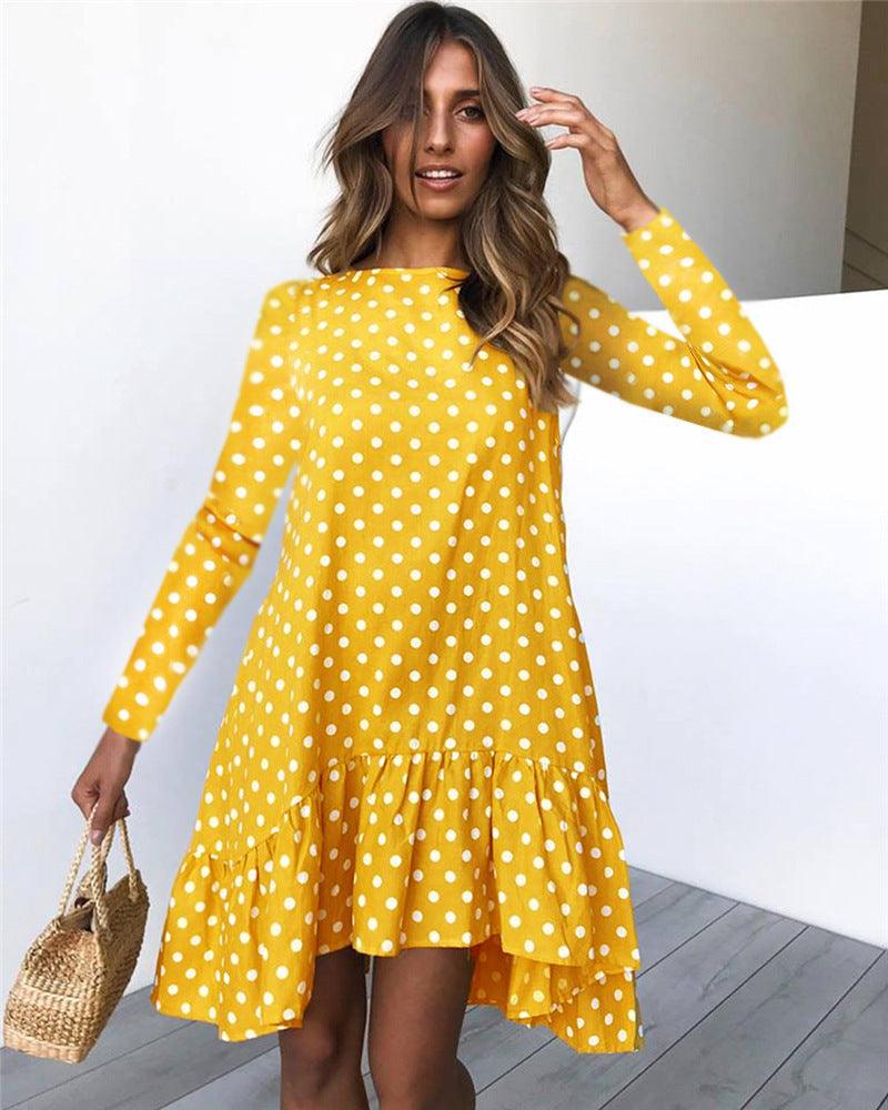 Polka dot ruffled long sleeve dress - BUNNY BAZAR