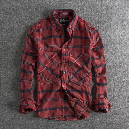 Slim all-match Men's Casual Plaid Long-sleeved Shirt - BUNNY BAZAR