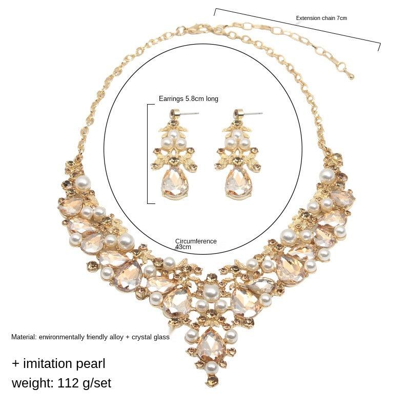 Crystal Pearl Gemstone Necklace And Earrings Set - BUNNY BAZAR