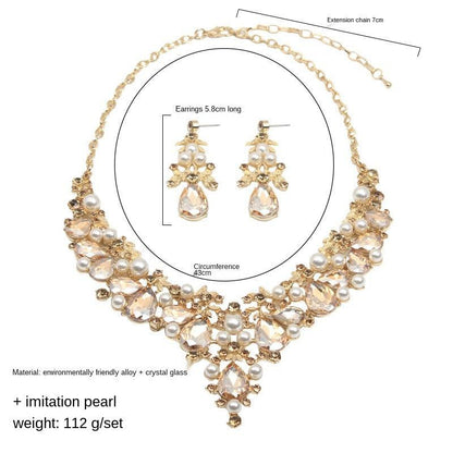 Crystal Pearl Gemstone Necklace And Earrings Set - BUNNY BAZAR