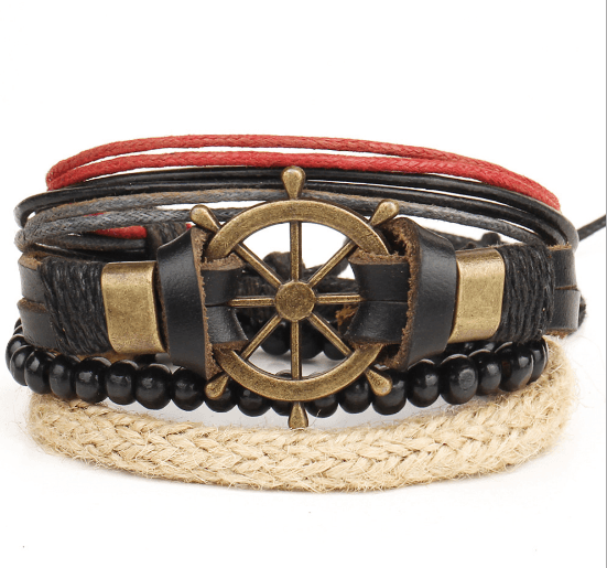 Vintage Ship Rudder Leather Bracelet Hand-Woven Multi-Layer Male And Female Bracelets - BUNNY BAZAR