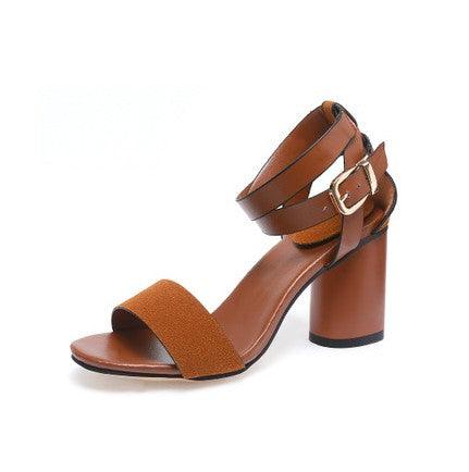 Europe and the United States tide dew toe with a simple thick with a high-heeled word buckle Roman women's sandals - BUNNY BAZAR