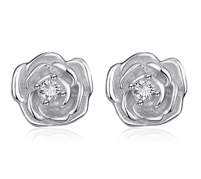 925 Silver Rose Shape Ear Stud - BUNNY BAZAR