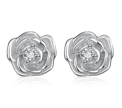 925 Silver Rose Shape Ear Stud - BUNNY BAZAR