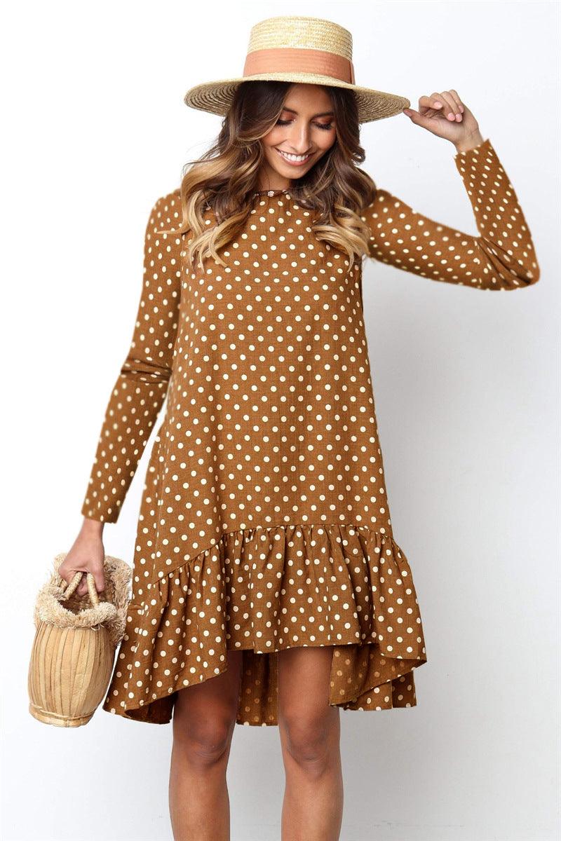 Polka dot ruffled long sleeve dress - BUNNY BAZAR