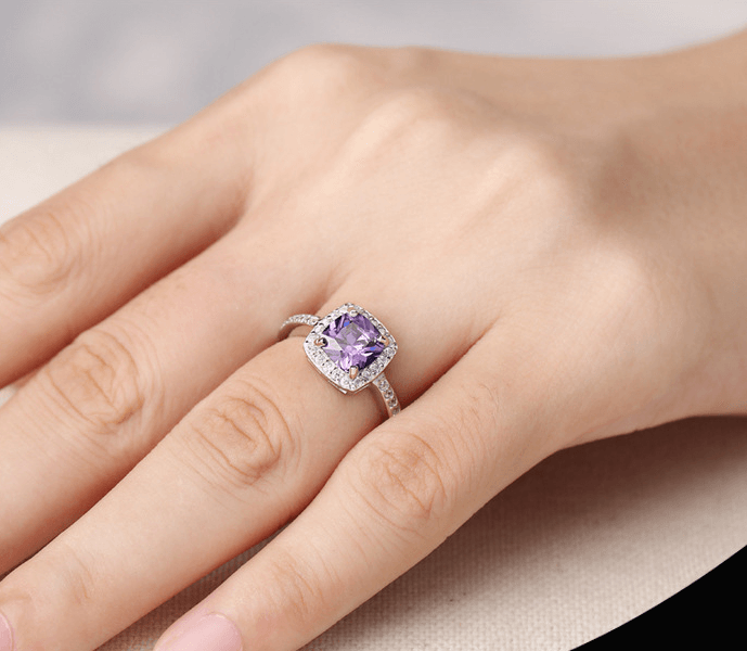 925 Sterling Silver Girl Korean Temperament Diamond Amethyst Ring Tail Ring - BUNNY BAZAR