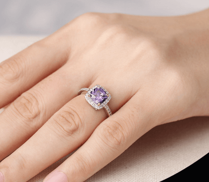 925 Sterling Silver Girl Korean Temperament Diamond Amethyst Ring Tail Ring - BUNNY BAZAR