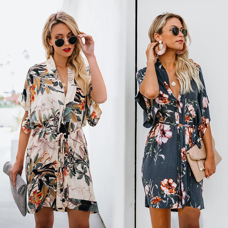 Printed V-neck dress - BUNNY BAZAR