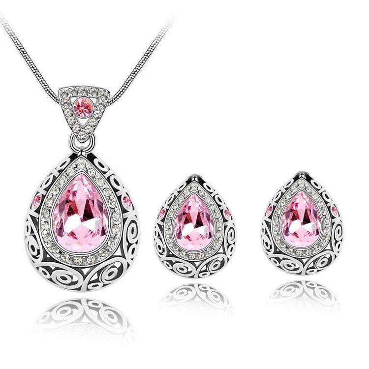 Gorgeous crystal earrings necklace set - BUNNY BAZAR