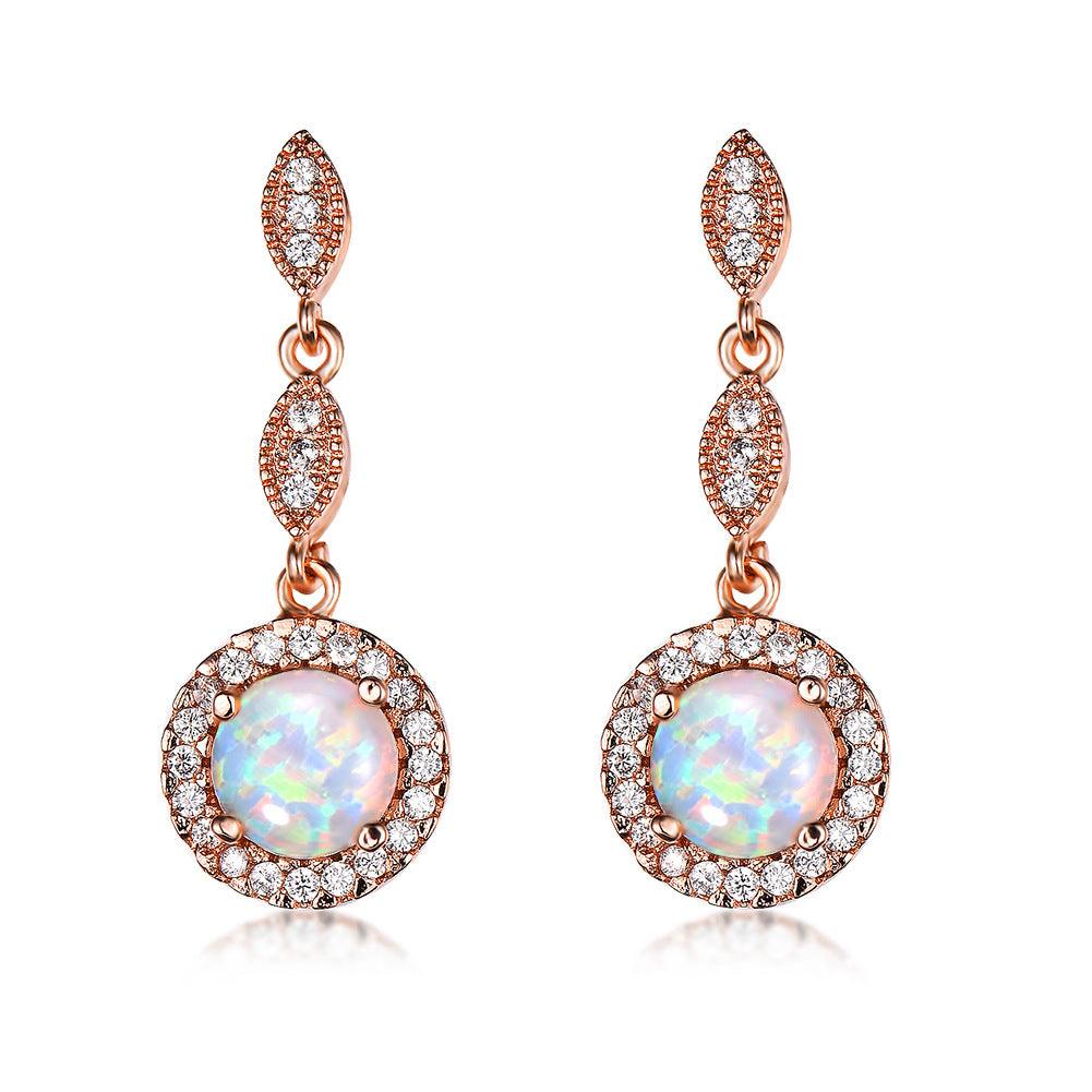 Trendy Rose Gold White Gold Multicolor Round Opal Draping Versatile Earrings - BUNNY BAZAR