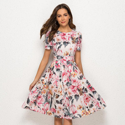 Short-sleeved floral print party dress - BUNNY BAZAR