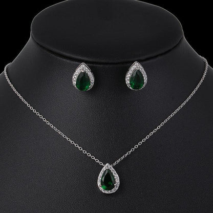 Water drop zircon earrings necklace set - BUNNY BAZAR