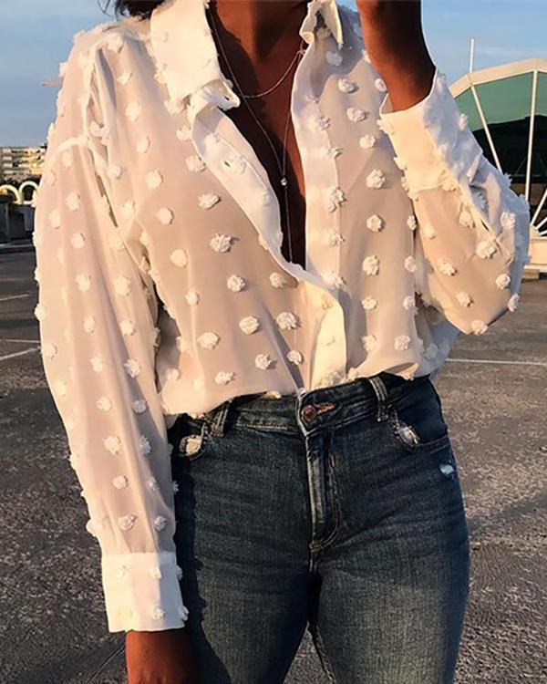 White Polka Dot Long Sleeve Shirt - BUNNY BAZAR