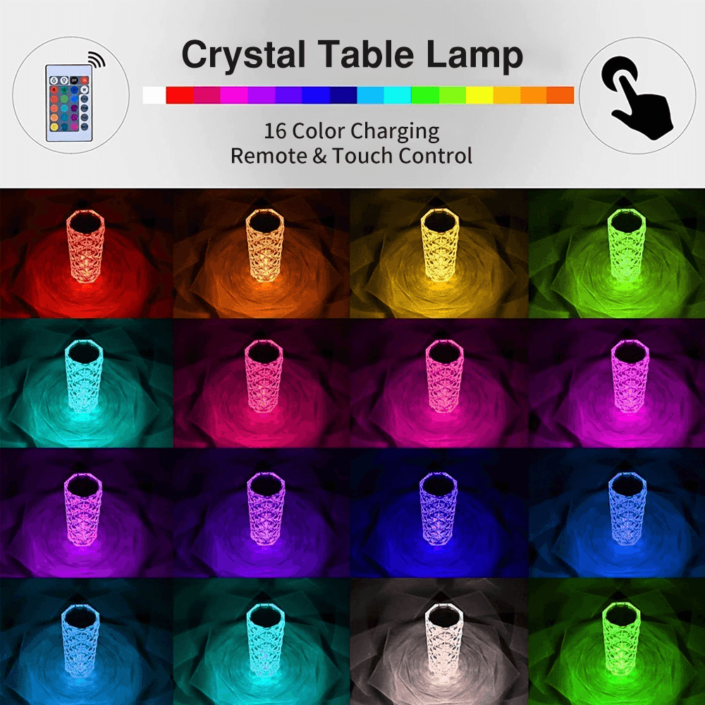 16 Colors LED Crystal Lamp Rose Light Touch Table Lamps Bedr - BUNNY BAZAR