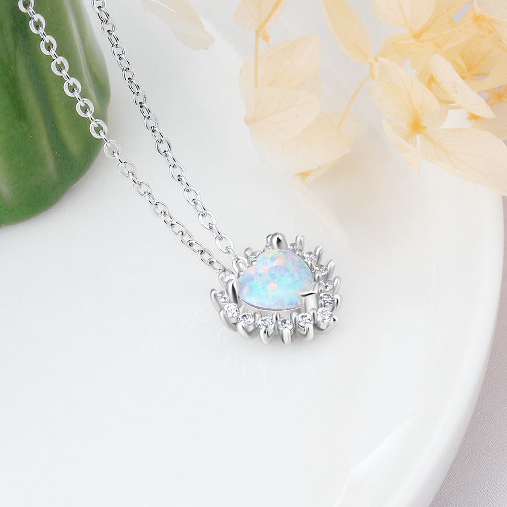 Heart Shaped Opal Necklace Pendant - BUNNY BAZAR