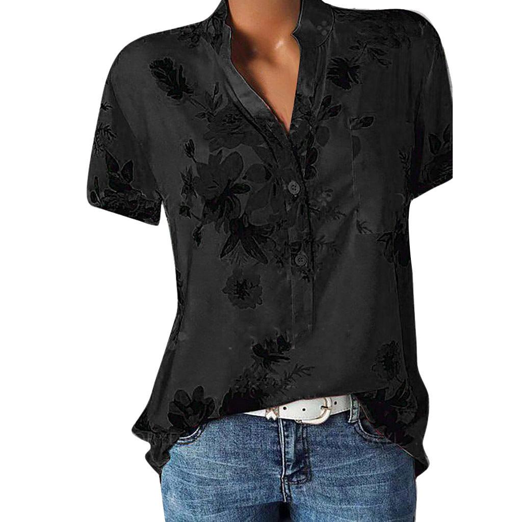 Fashion printed V-neck short sleeve shirt - BUNNY BAZAR