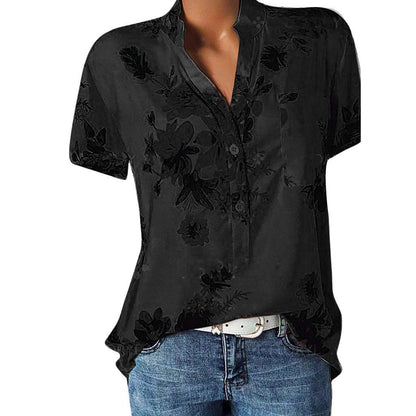 Fashion printed V-neck short sleeve shirt - BUNNY BAZAR