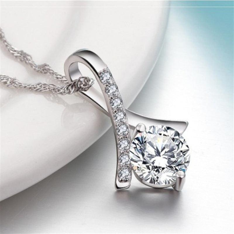 Gentle lady style sterling silver temperament zircon necklace - BUNNY BAZAR