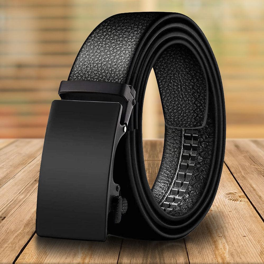 Microfiber Leather Mens Ratchet Belt Belts For Men Adjustable Automatic Buckle Black - BUNNY BAZAR
