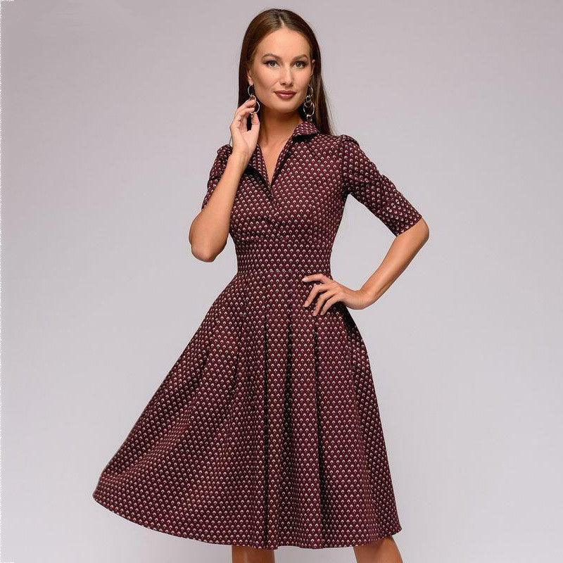 Women's Elegant Half Sleeve Lapel Party Casual Dress - BUNNY BAZAR