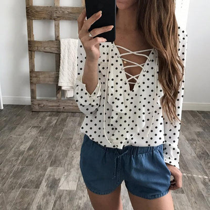 Long Sleeve Polka Dot Chiffon Shirt - BUNNY BAZAR