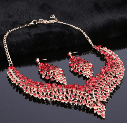 Full Rhinestone Color Clavicle Necklace Earrings Set Dress - BUNNY BAZAR