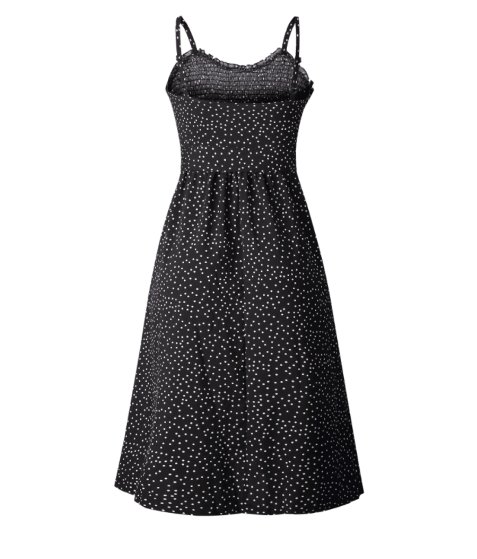 Printed Polka Dot Ruffled Lace Button Women Dress - BUNNY BAZAR