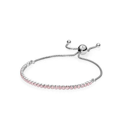Sterling Silver Sparkling Pink Bright Zircon Bracelet Cord - BUNNY BAZAR