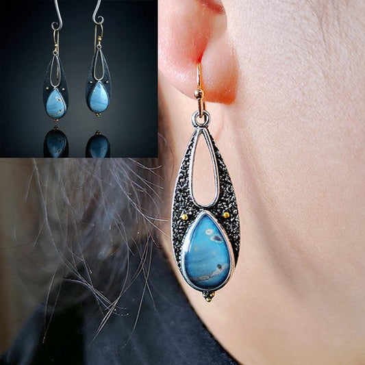 Vintage Tear Drop Blue Resin Earrings for Women Boho Ethnic Tribal Handmade Metal Dangle Long Pendant Earring Brincos - BUNNY BAZAR